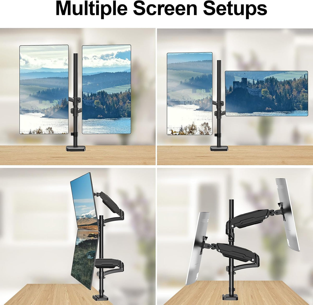 mount pro vertical dual monitor mount, stacked monitor on a desk or shelf