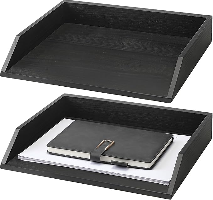 Beeveer 2 Pcs Wooden Letter Trays Wood Letter-Size Desk Organizer Heavy Duty 2 by Beeveer