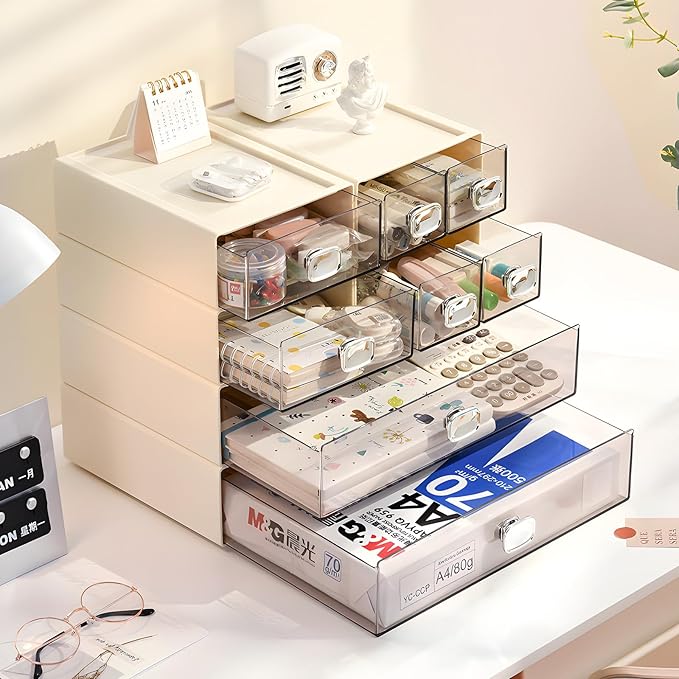 OSteed Spacious Desktop Storage Box, 1 Large 1 Middle & 2 Small Storage Drawers - Image 4