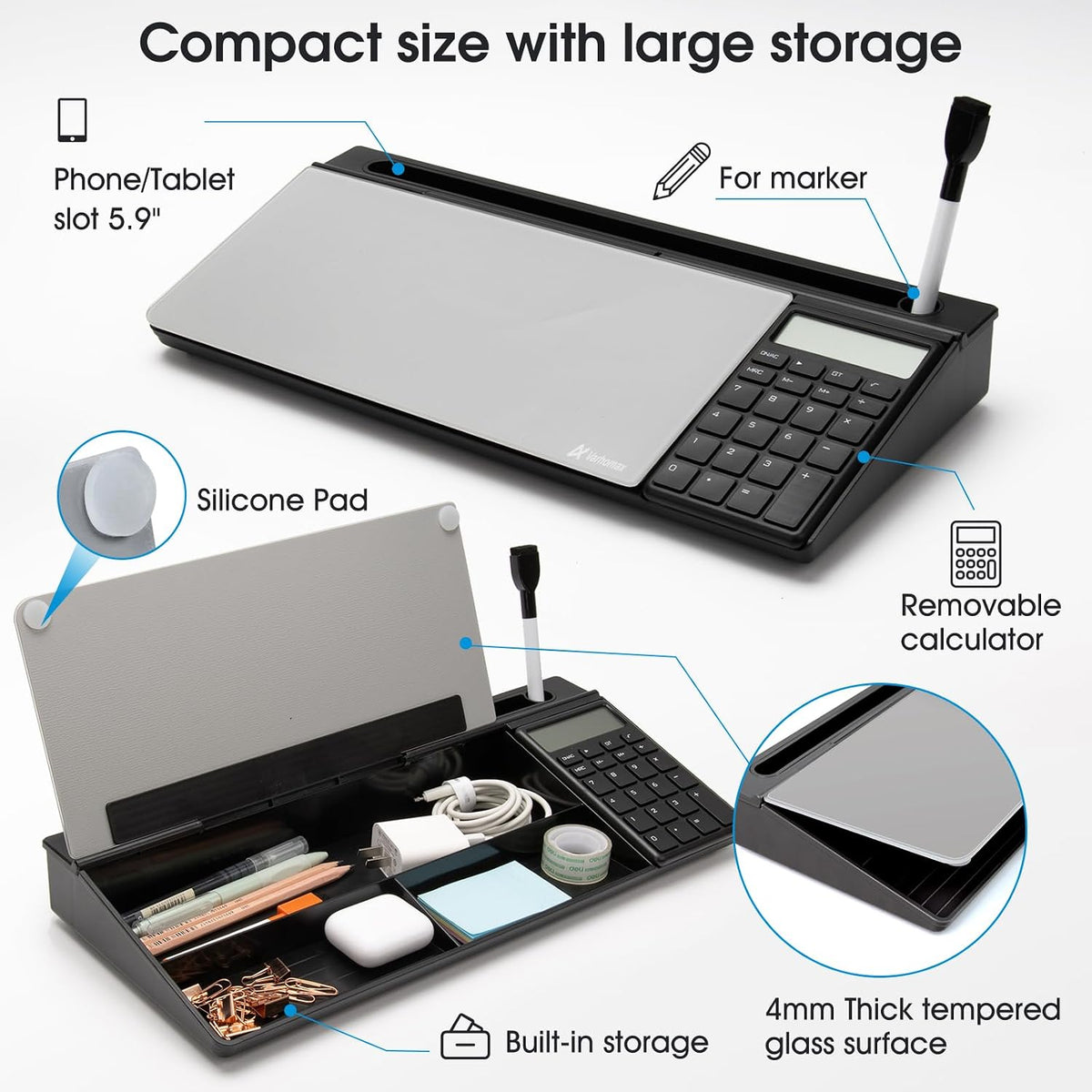 Varhomax Glass Desk Whiteboard with Calculator