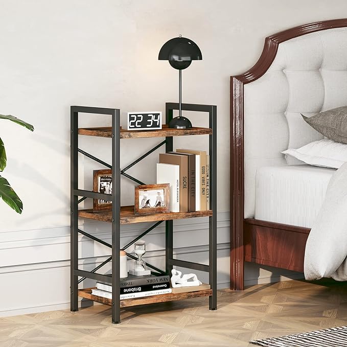 Homeiju Bookshelf, 3 Tier Industrial Bookcase, Metal Small Bookcase, Rustic - Image 5