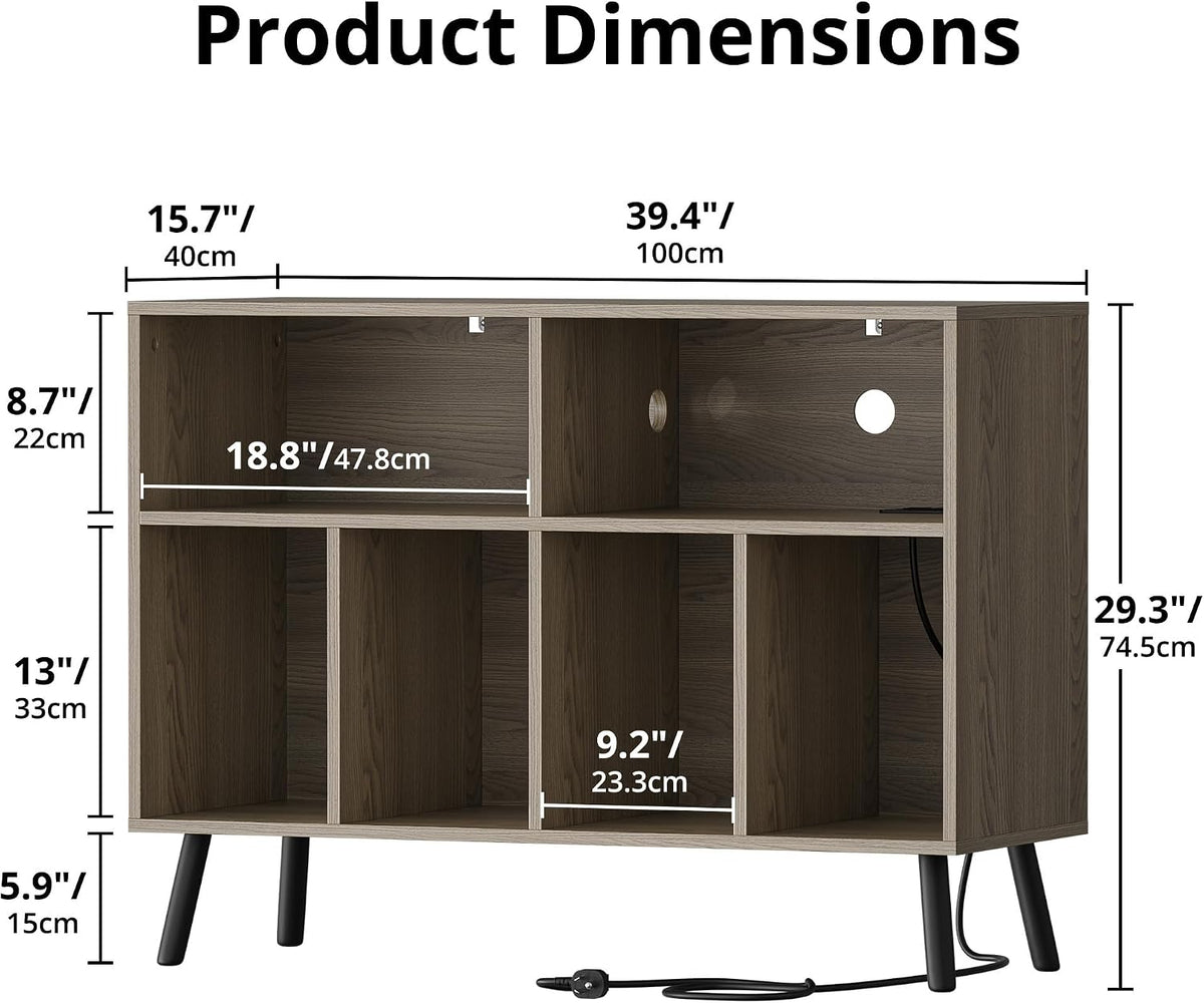 Cozy Castle Record Player Stand with Vinyl Storage Cabinet, Wood Turntable Ta...