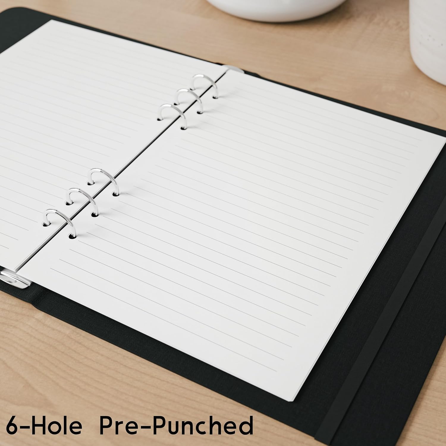 A5 Lined Paper 6-Hole Punched, 250 Sheets (500 Pages), 100 GSM, A5 Binder Refill, 6-Ring Binder Inserts