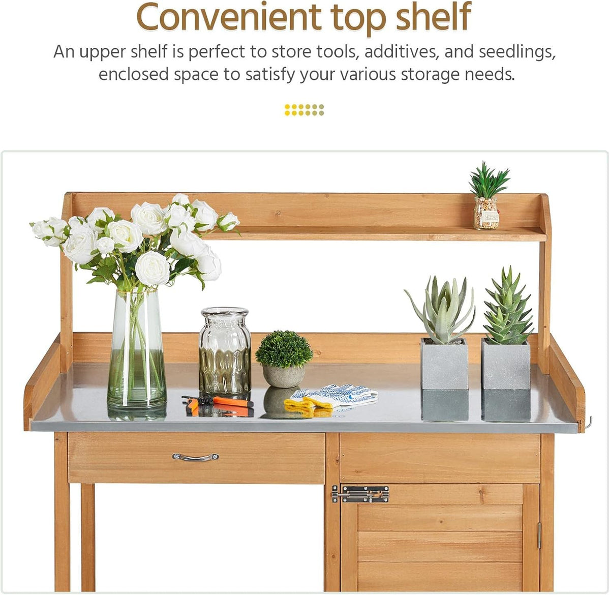 Yaheetech Potting Bench Outdoor Potting Table with Storage,Natural Wood