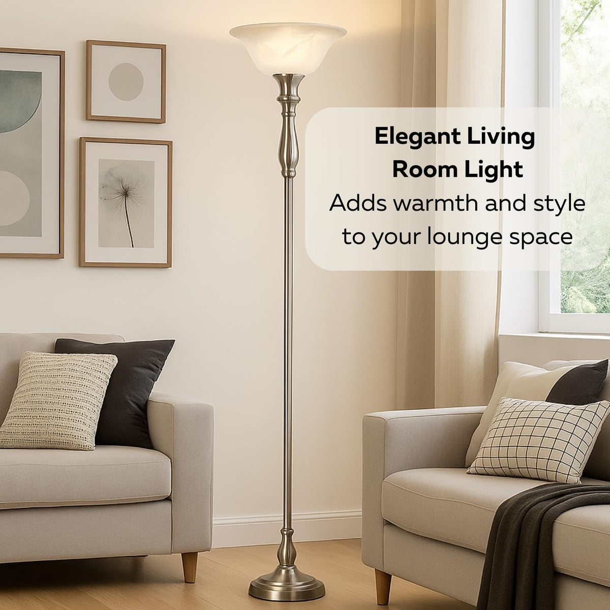 LIGHTACCENTS Torchiere Floor Lamp, 72", Brushed Nickel