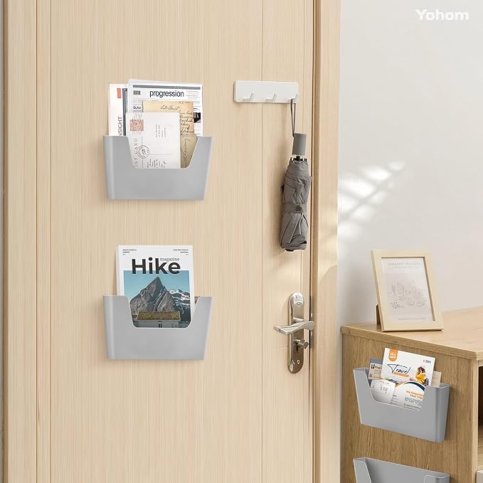 YOHOM No Drilling File Holder Wall Mails Magazines Organizer Adhesive Door Mount - Image 4