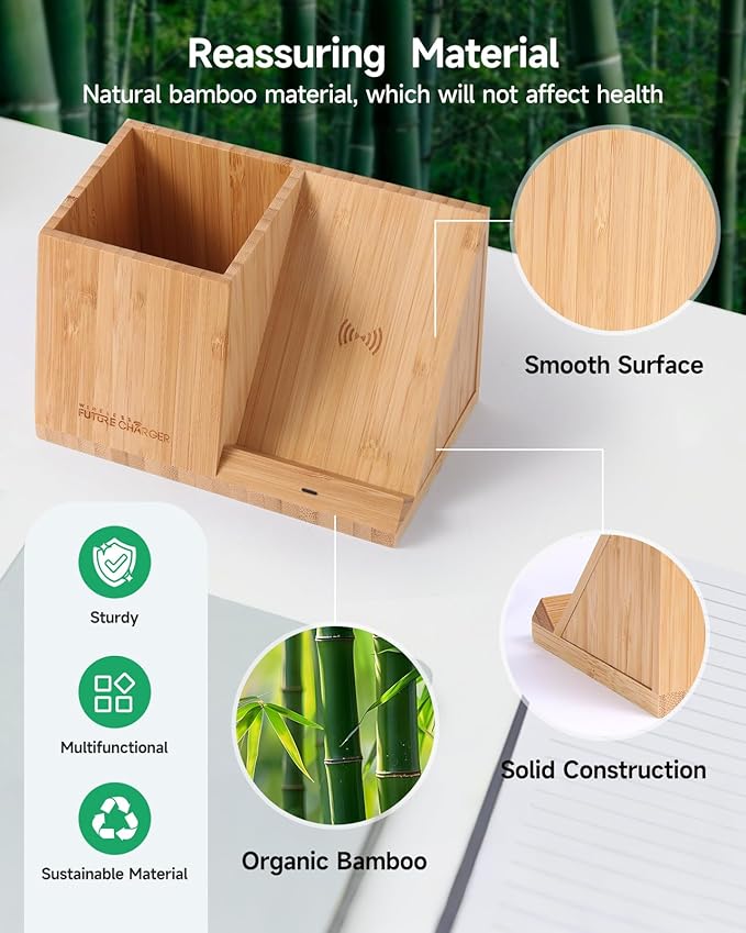 Bamboo Pen Holder for Desk & Nightstand Organizer - Image 7