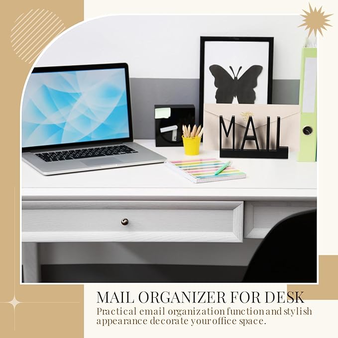 Vercraft Mail Organizer Holder Organizer Countertop Modern Wooden Black Letter - Image 4