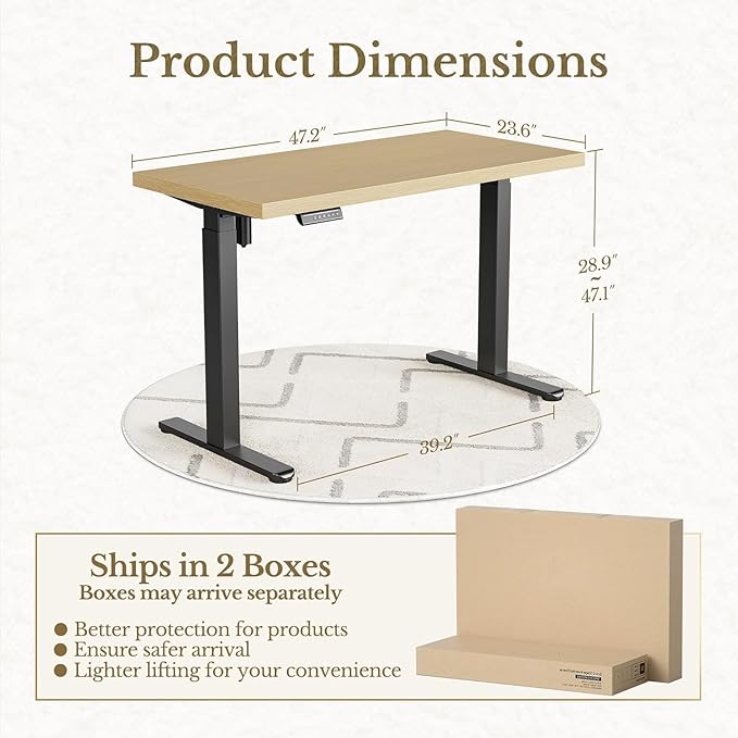 ErGear Height Adjustable Electric Standing Desk, 47.2 x 23.6 Inches Sit Stand - Image 2