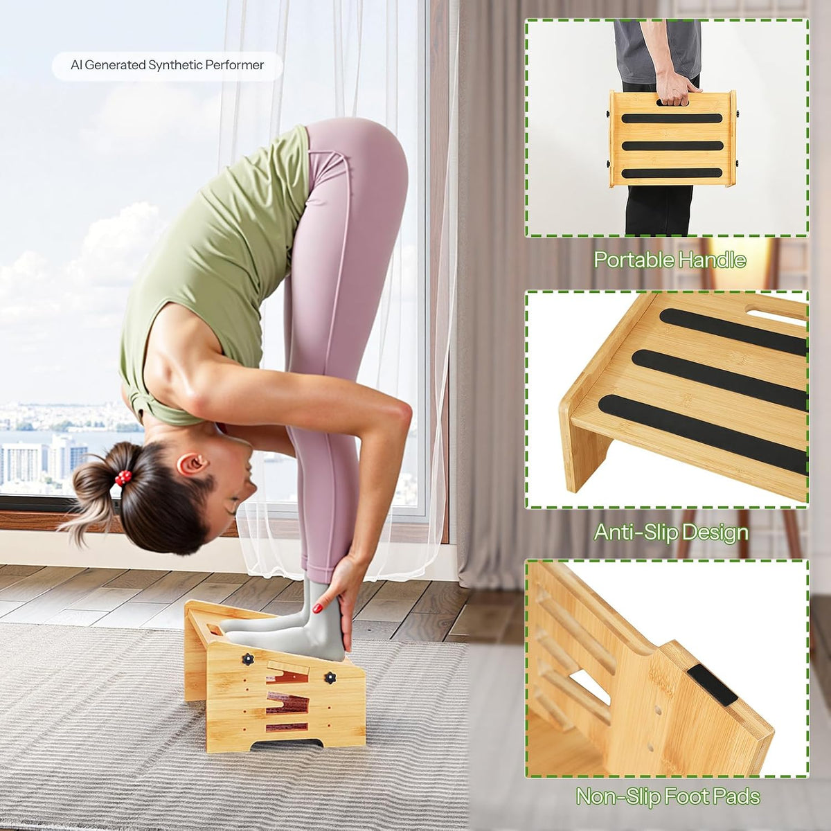 HOOBRO Bamboo Foot Rest, Adjustable Under Desk Footrest with 5 Height Options...