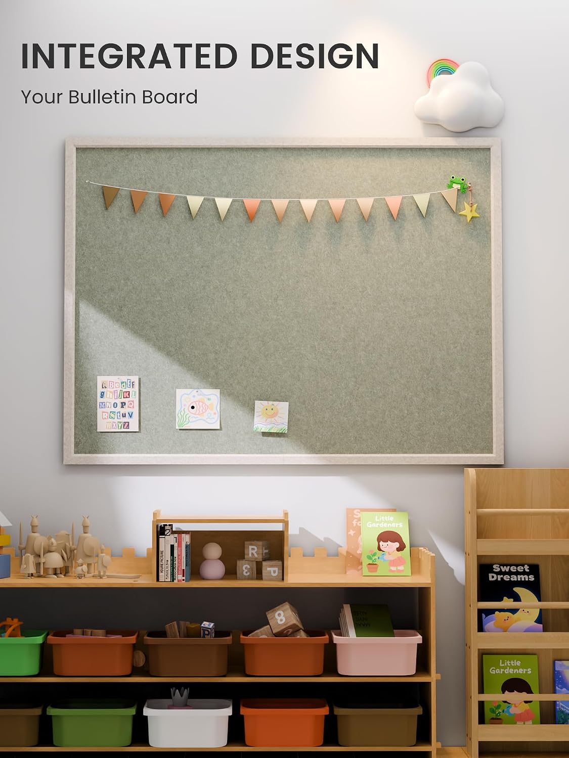 Fluxynara Framed Felt Bulletin Board, 47.2" x 35.4", Sage