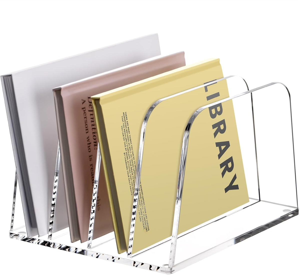YUXUN Acrylic Desk File Organizer, 4-Section Upright Magazine Holder