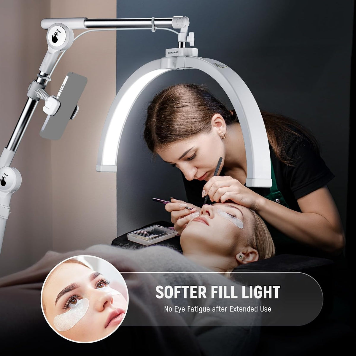NEEWER Basics 22" Half Moon Lash Light with Articulating Desk Clamp Moun...