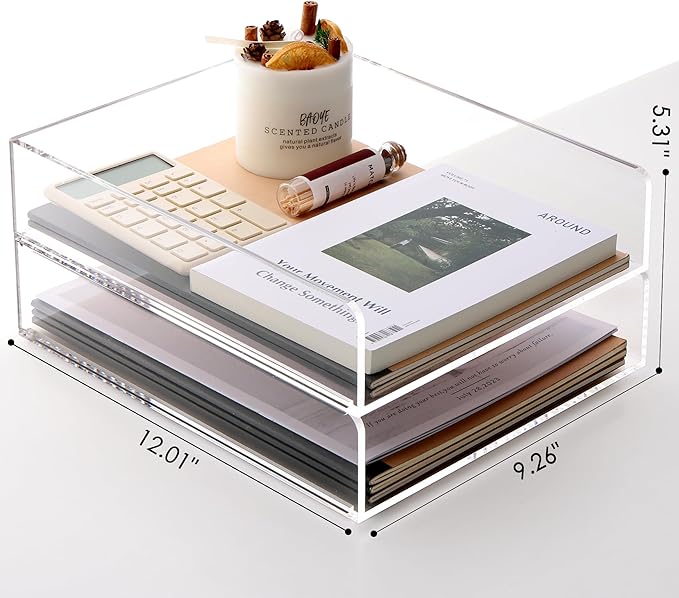 SANRUI Paper Organizer for Desk, Acrylic Stackable Letter Tray, Paper Sorter - Image 2