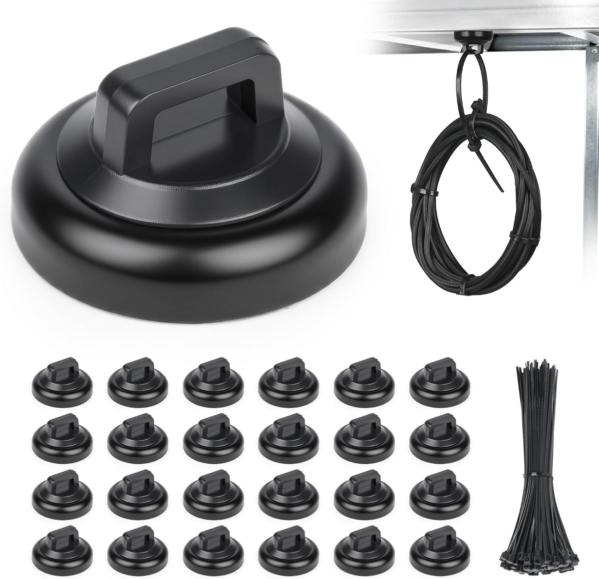 24Pcs Magnetic Zip Tie Mount 100Pcs Cable Ties,Zip Tie Base Holder Set
