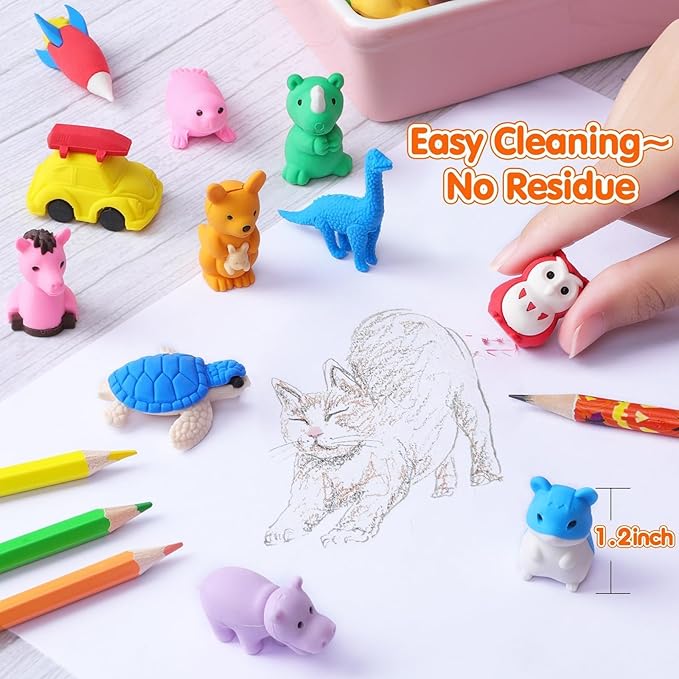 140 Pack Animal Erasers for Kids 3D Puzzle Mini Pencil Eraser Bulk Desk Pets - Image 5
