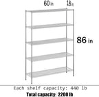Regal Altair 18" Deep x 60" Wide x 86" Height Wire Shelving Kit | 5-Tier | NSF - Image 3