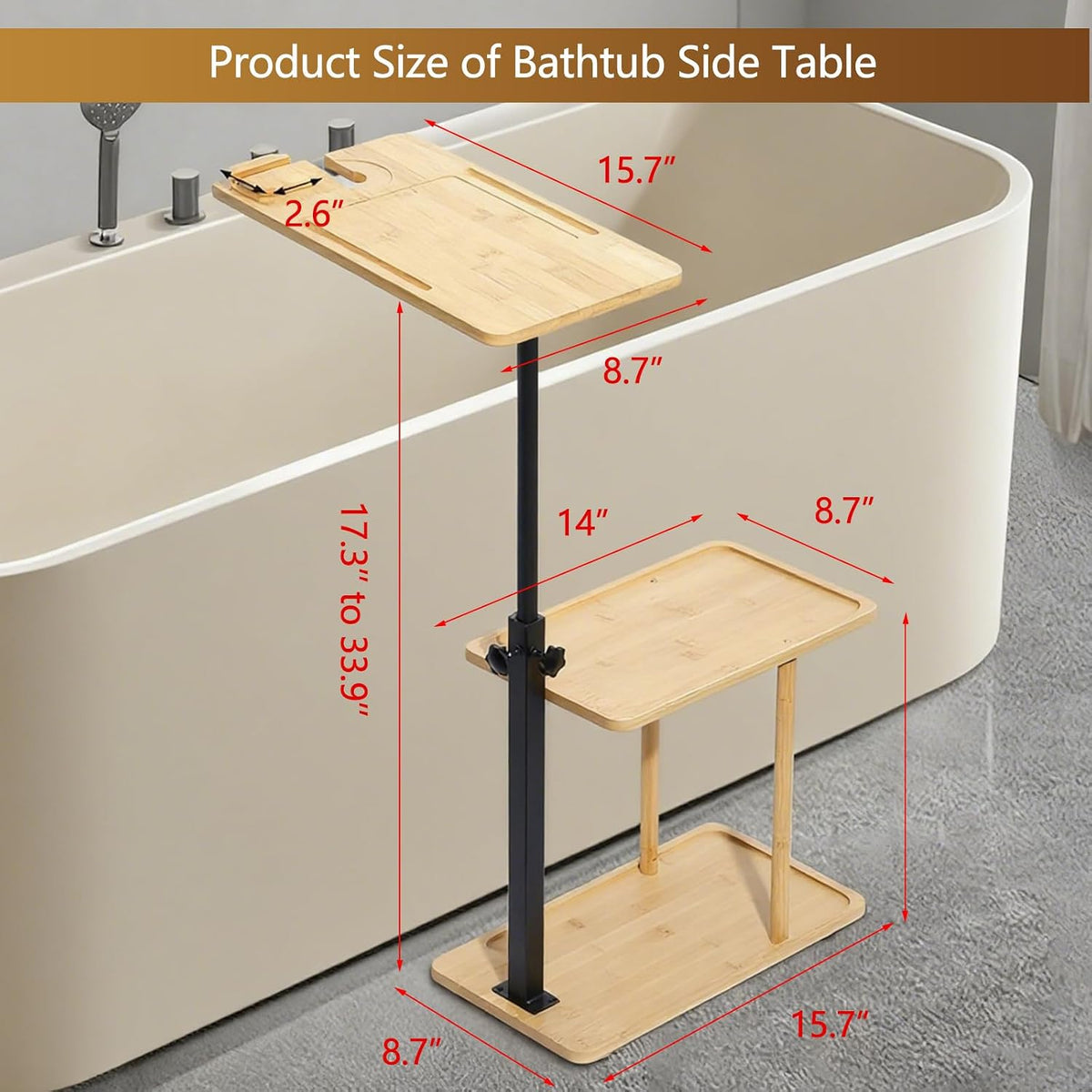 3 Layer Bathtub Tray Table,Bamboo Swivel Bathtub Side Table Height Adjustable...