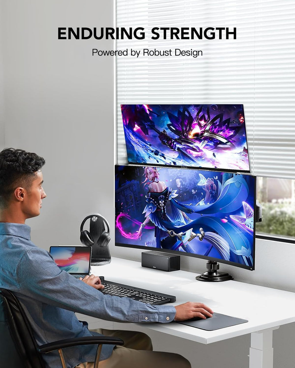 huanuo 17-32 inch dual monitor stand, stacked monitor, front angle view