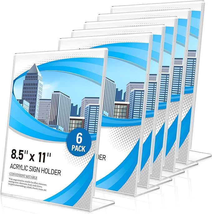 Eocnrhe Acrylic Sign Holder 8.5 x 11 6 Pack, Double-Sided Clear Sign Holder by Unknown