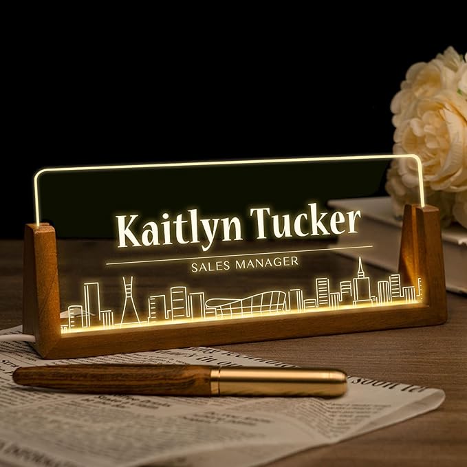 Desk Name Plate Personalized, Custom Office Light Up Name Plate by Ueedklaayy