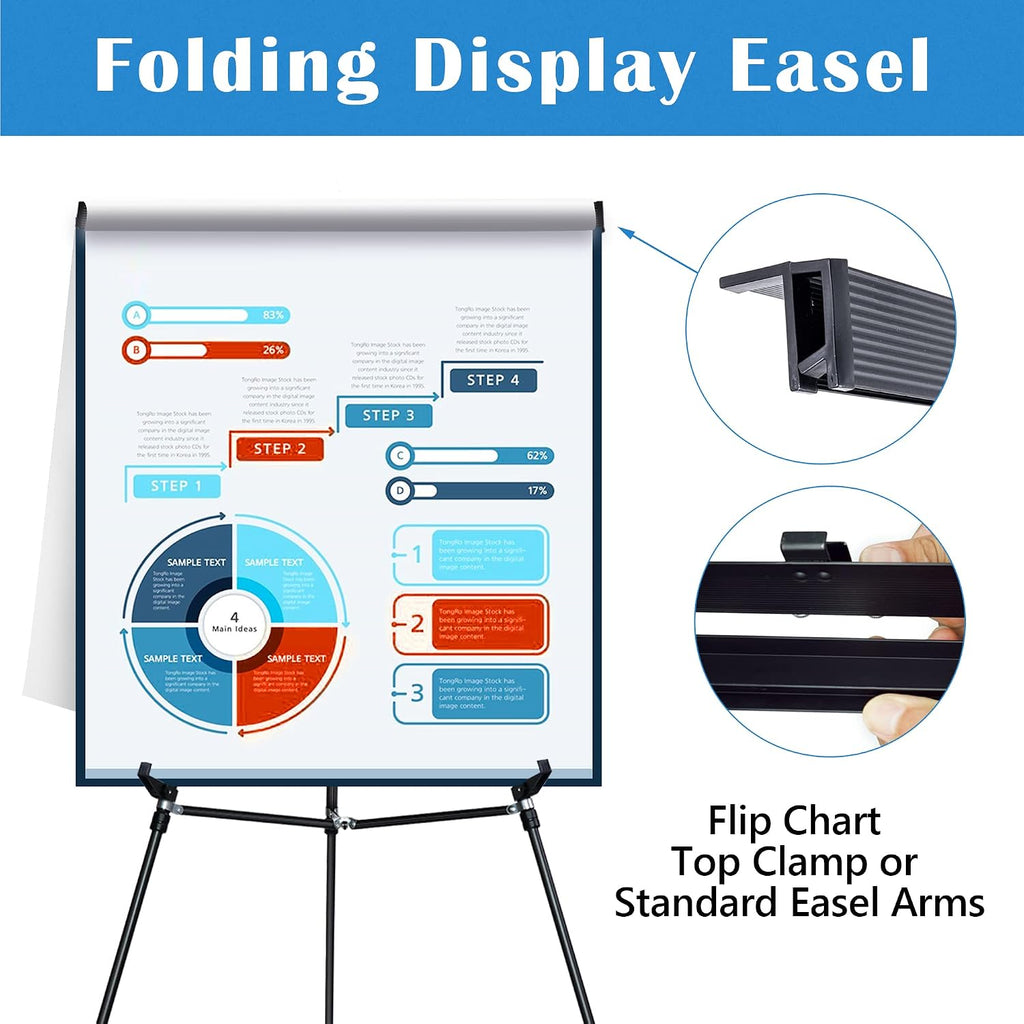 63 1/2'' Aluminum Flip Chart Easel Stand, Black,2 Pack | Presentation Easel with Adjustable Floor for Boardroom, Whiteboard, Paper Pads, Signage