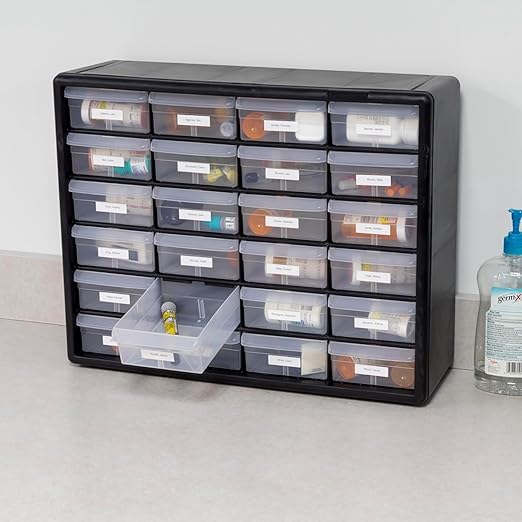 Akro-Mils 24-Drawer Plastic Storage Cabinet | 20" W x 6" D x 16" H | Black | - Image 9