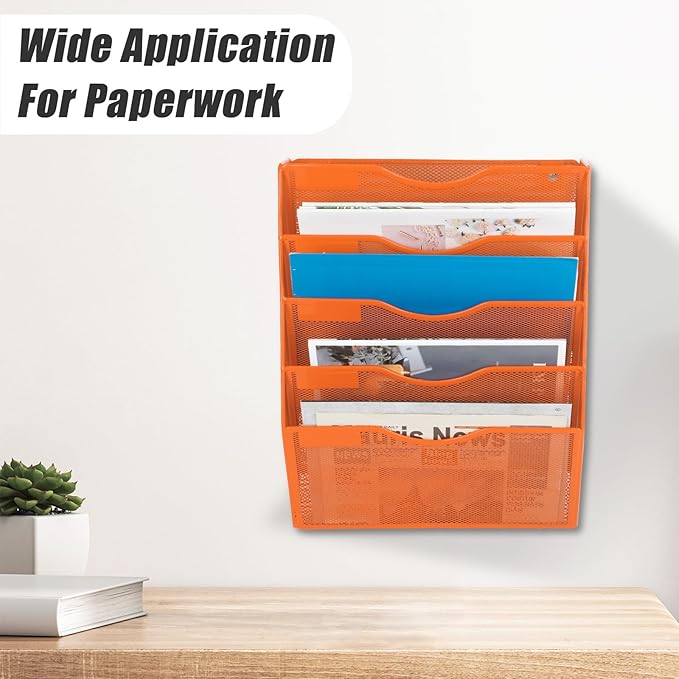 EASEPRES 5 Pocket Mesh Hanging Wall File Organizer, Wall Mounted Mail Paper - Image 6