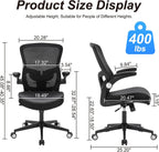 Heavy Duty Office Chair, 400lbs Ergonomic Desk Office Chair for Heavy People, Home Office Desk Chairs with Flip-Up Arms Computer Executive Task Chair with Adjustable Lumbar Support