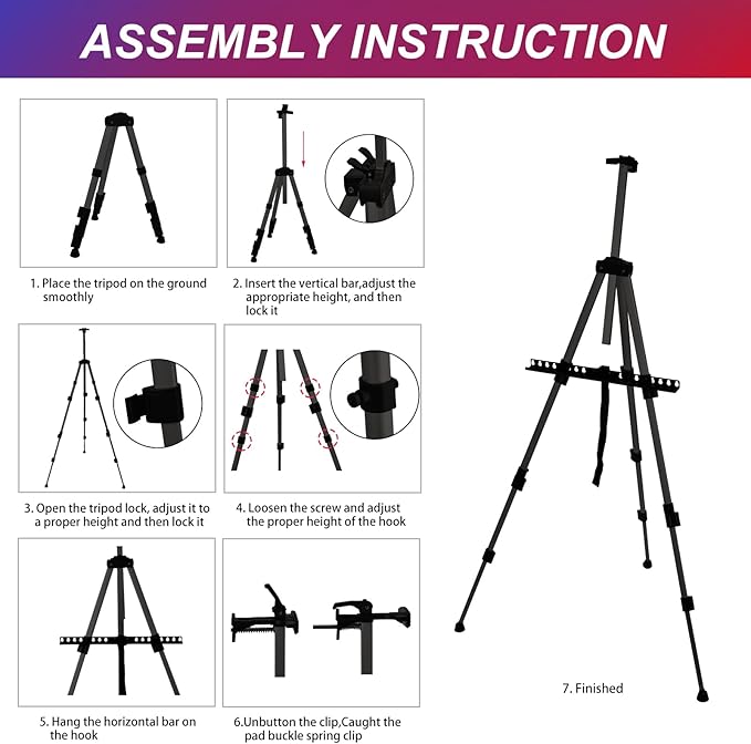 AROIC 8 Pack Painting Display Easel Stand Portable Adjustable Metal Tripod - Image 3