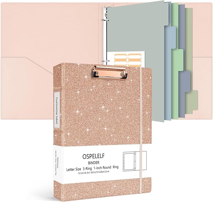 Ospelelf 3 Ring Binder 1 Inch, Vintage Leather Clipboard Binder Organizer by OspelelfOfficeSupplies