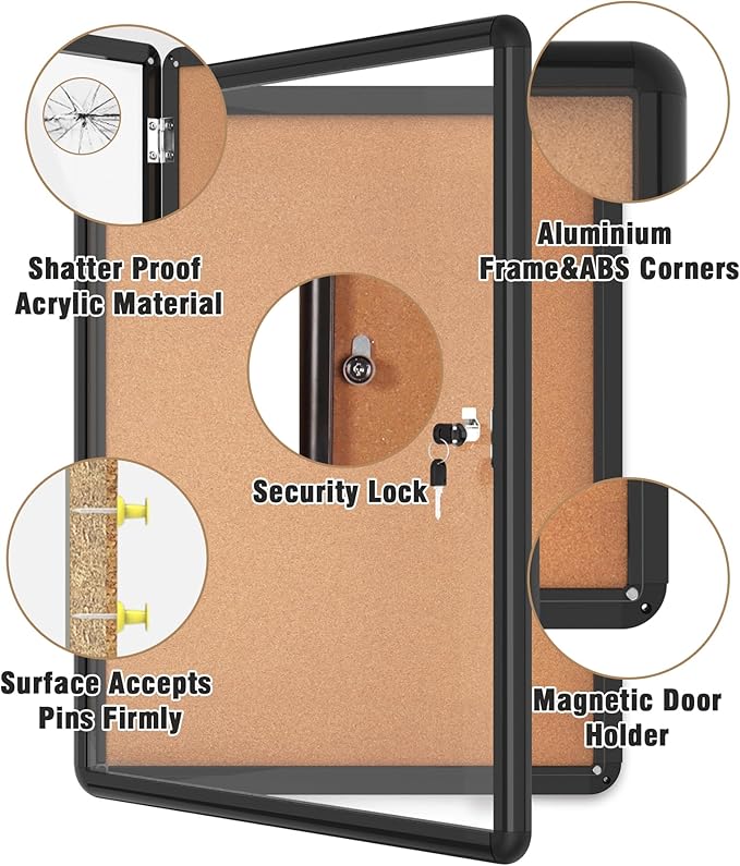 Mifuro 26"x20" Enclosed Bulletin Board, Lockable Weather-Resistant Aluminum - Image 3