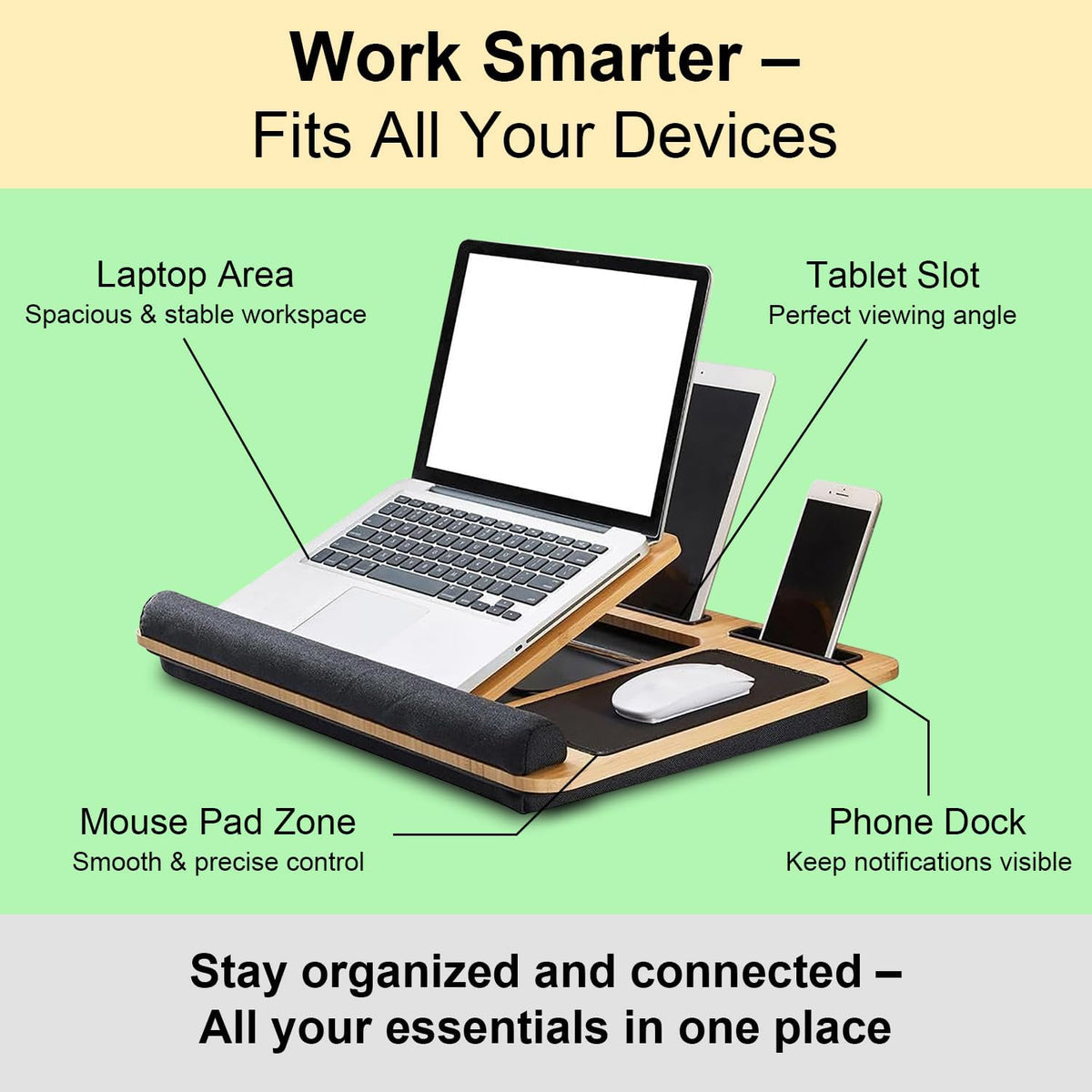Foldable Wooden Laptop Stand for Desk – Adjustable & Portable Lapdesk wit...