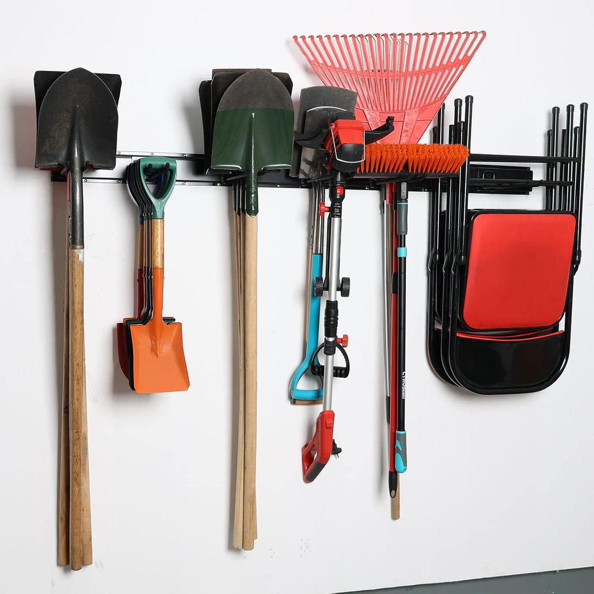 wallmaster garage storage organization wall mount folding chair shown in use