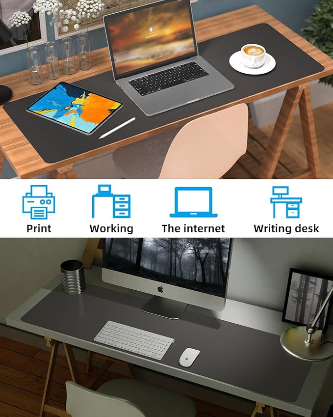 Leather Desk Pad Protector, Mouse Pad, Non-Slip PU Leather Desk Blotter - Image 6