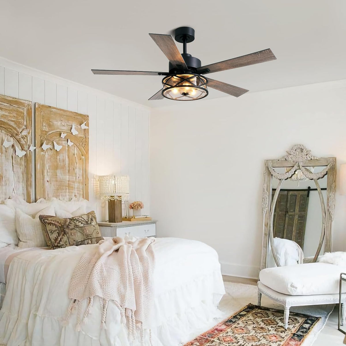 farmhouse ceiling fans with lights and remote control, front angle view