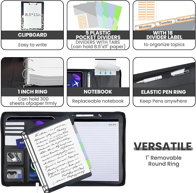 KLLVE Clipboard with Storage for Men Women, Leather Padfolio Portfolio with - Image 3
