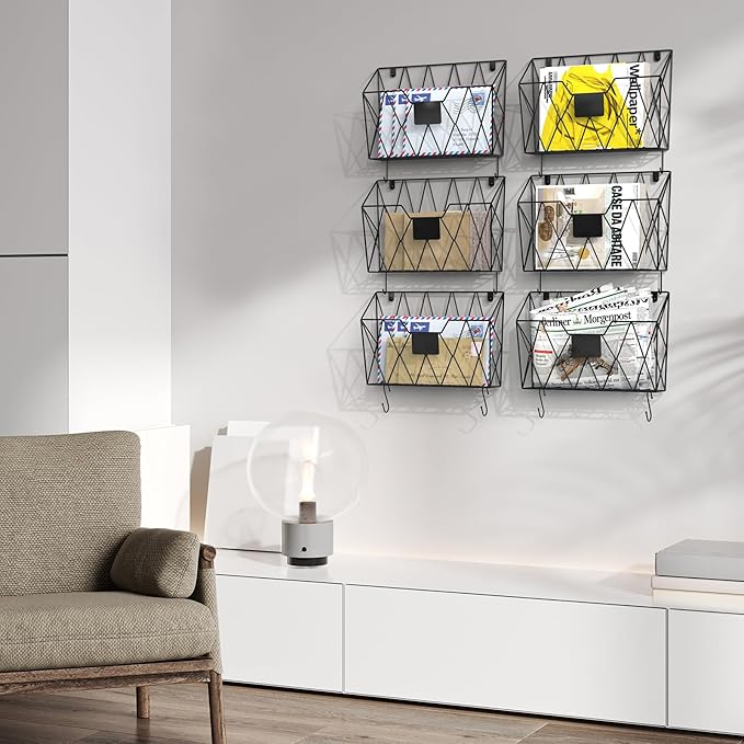 CADUKE 6 Pack Wall File Organizer, Metal Hanging Folder Holder Mail Magazine - Image 7
