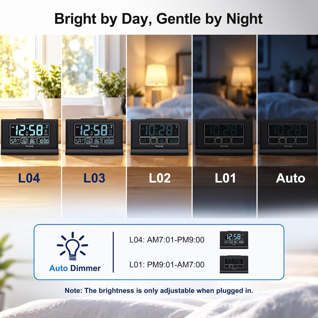 dreamsky atomic alarm clocks for bedrooms with battery showing dimensions