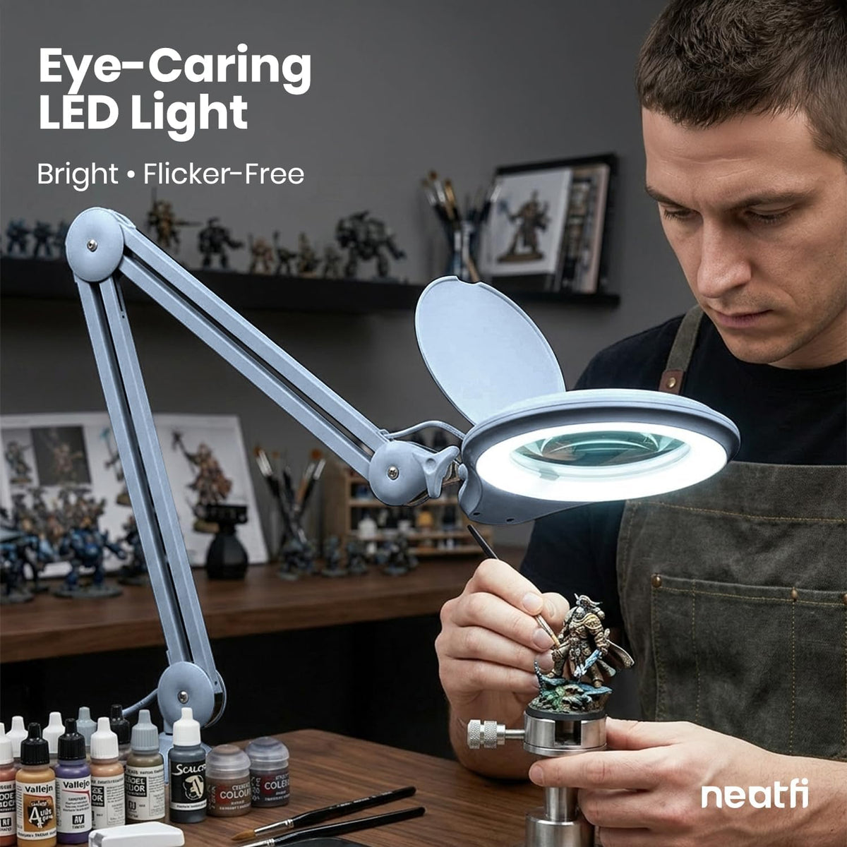 Neatfi LED Bifocal Magnifying Lamp, 1200 Lumens, 5D + 20D Lens (Gray)