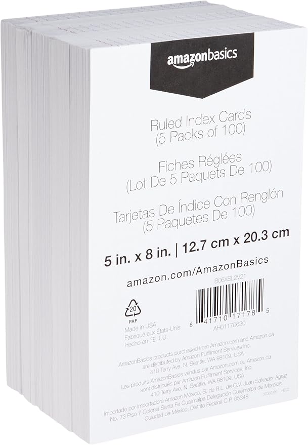 Amazon Basics Ruled Lined Index Note Cards, 5 Pack of 100, 5 in x 8 in - Image 2