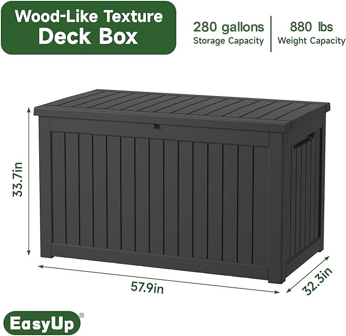 EasyUp 280 Gallon Deck Boxes Waterproof, Outdoor Large Storage Boxes - Image 2