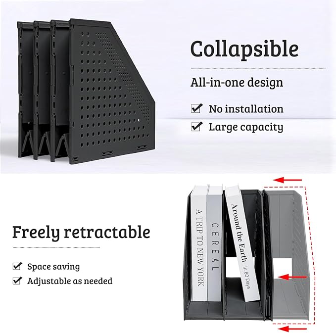SAYEEC 2Pcs Collapsible Plastic Magazine File Holder Vertical Binder Storage - Image 3