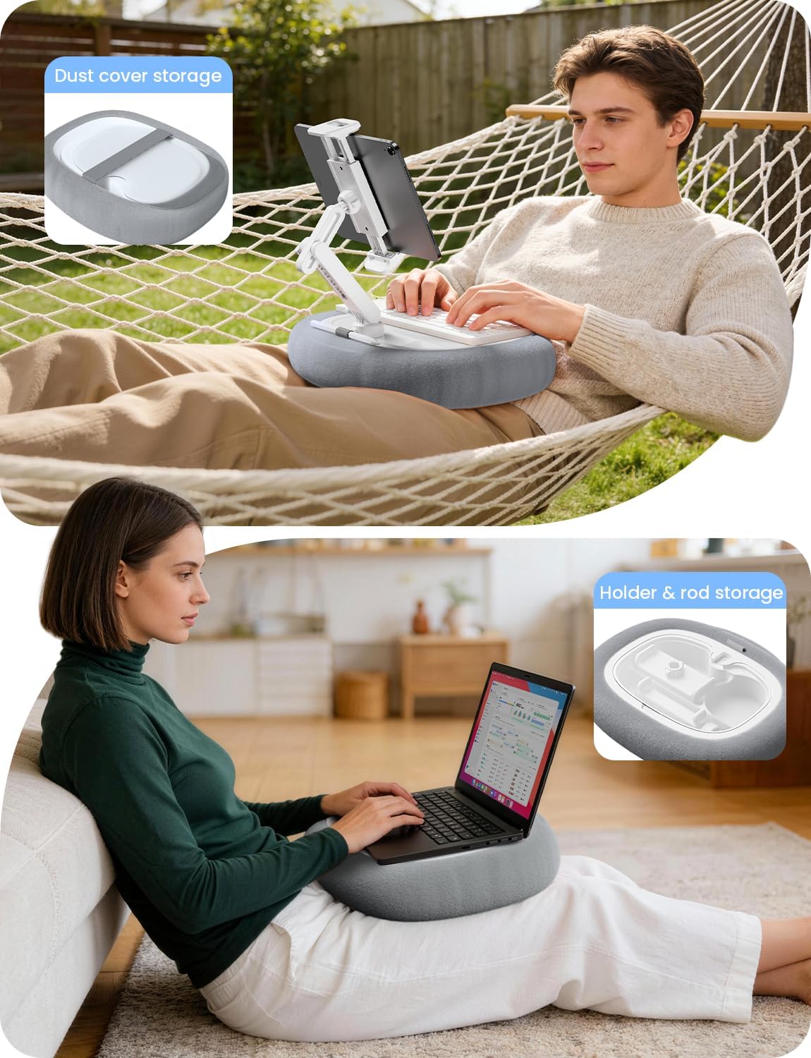 TAZENI Kindle Tablet Pillow Stand Accessories for Bed Reading, with 3 Trays