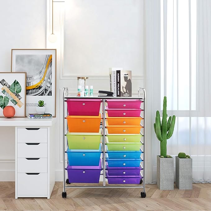 HAPPYGRILL 15-Drawer Rolling Cart, Storage Carts - Image 4