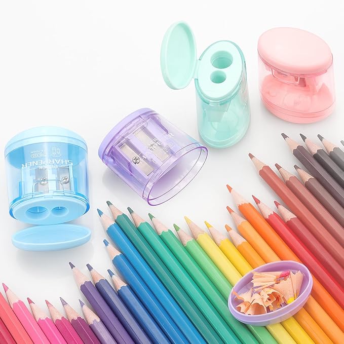4 Pack Pencil Sharpeners Manual Dual Holes Compact Colored Handheld Pencil - Image 6
