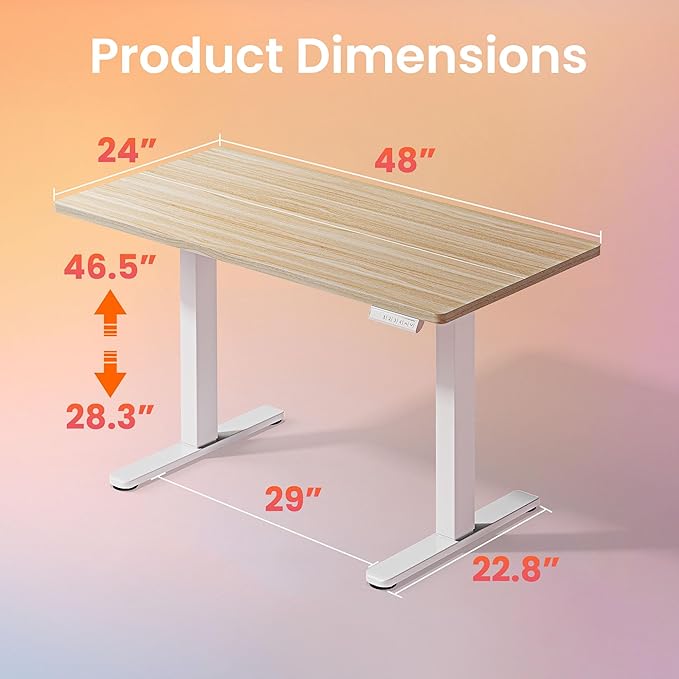 HUANUO 48" x 24" Electric Standing Desk Adjustable Height, 4 Memory Height - Image 3