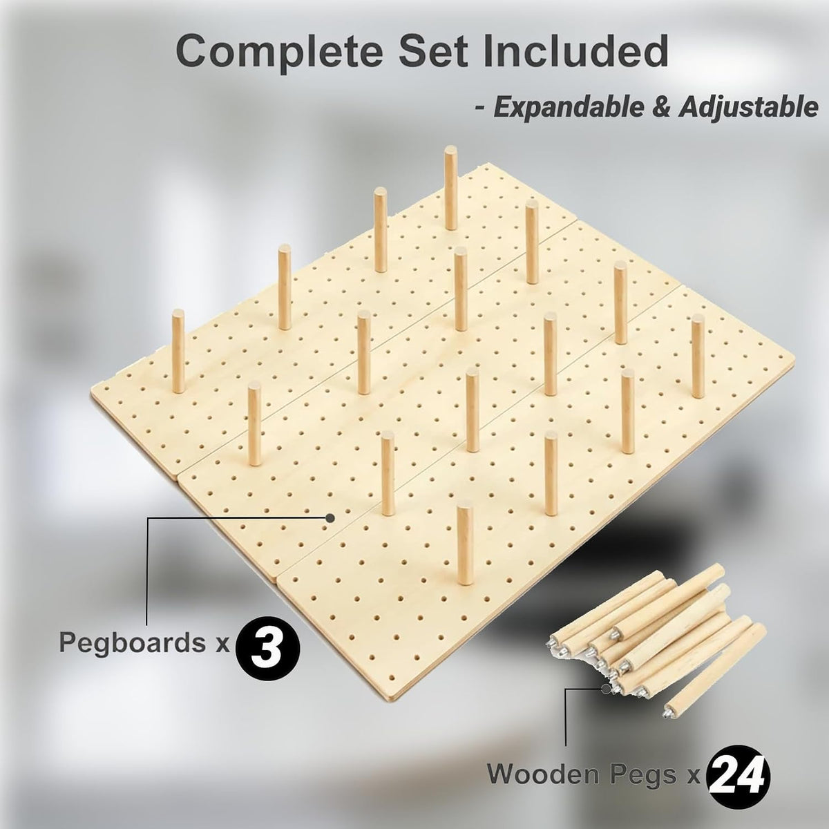Wooden Pegboard Drawer Organizer for Kitchen - 3 Pack Adjustable Drawer Organ...