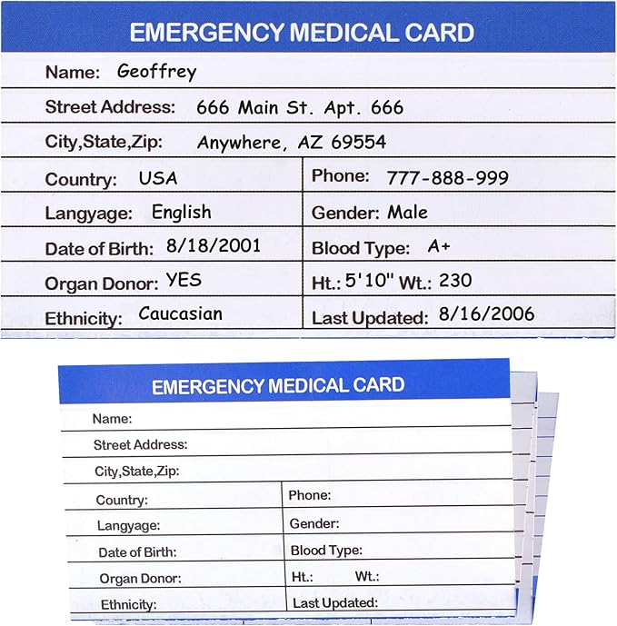 4 Pack Emergency Medical Information Id Card Red Medical Condition and - Image 3