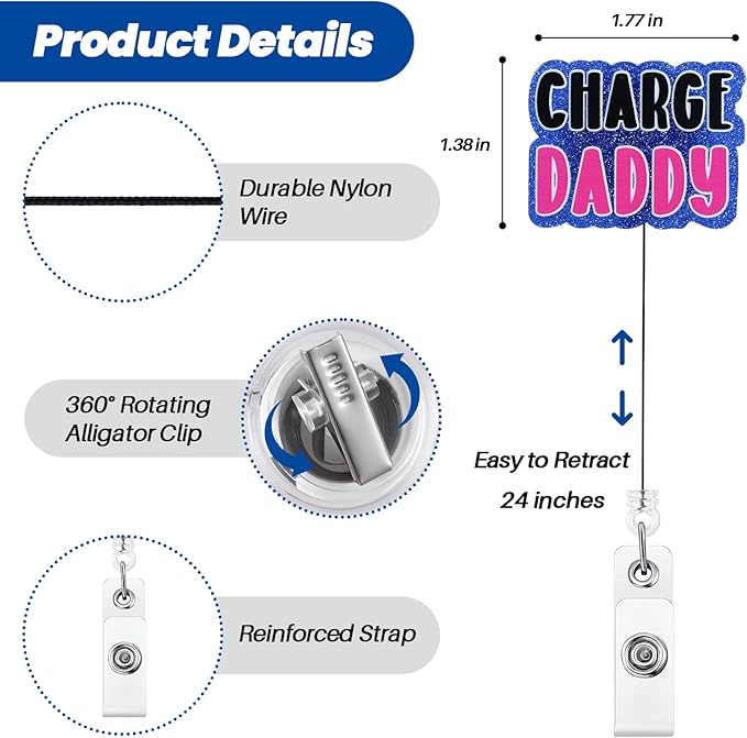 Charge Daddy Funny Badge Reel | Retractable ID Card Badge Holder | Name Tag - Image 4